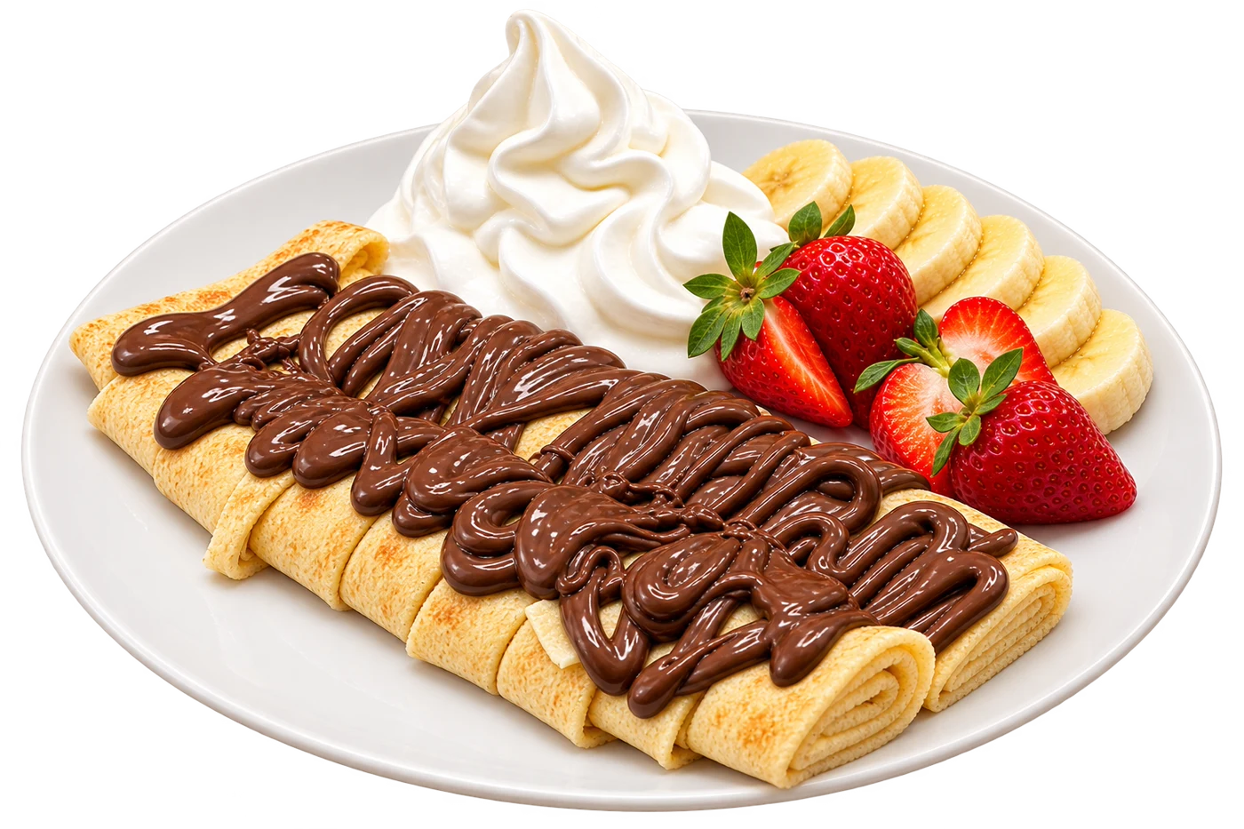 Pandekage med Nutella, jordbær, banan og softice